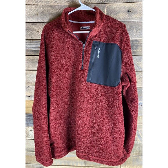 Hi-Tec Men’s Sz L Thick Long Sleeve Rust Colored ¼ Zip Fleece Pullover Sweater - Picture 1 of 14